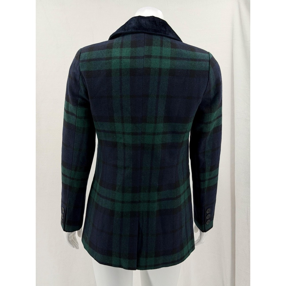 Avec Les Filles Coat Womens XS Navy Green Tartan Plaid Double Breasted Academia - Picture 5 of 11